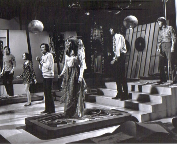 Front: Wayne Fontana, Majella Brady, Danny Street and Chris Marlow - Back row: Kiki Dee, Lois Lane, Marshal Scott and Tom Saffey on the set of the BBC2 show 'One More Time' in 1973

(Photo by Harry Goodwin)